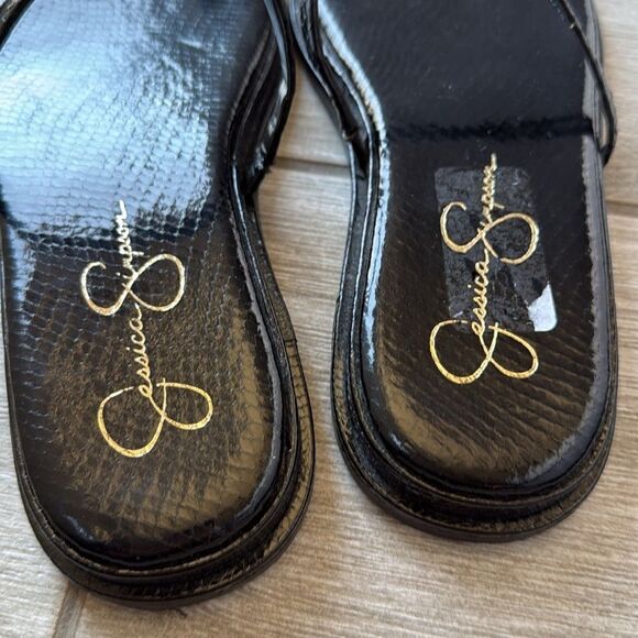Jessica Simpson Black Snake Print Strappy Flat Sandals Size 8 - Picture 6 of 9